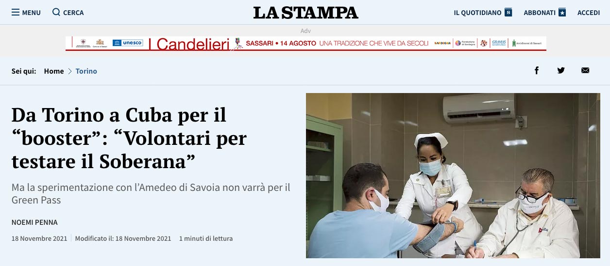 Voluntarion en Torino para prueba de vacuna Soberana