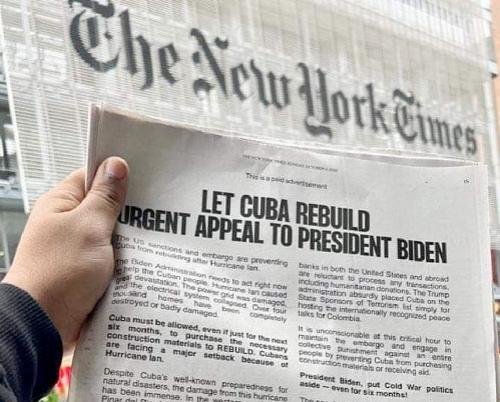 Publican en The New York Times llamado al presidente Biden: "Deja que Cuba se reconstruya"